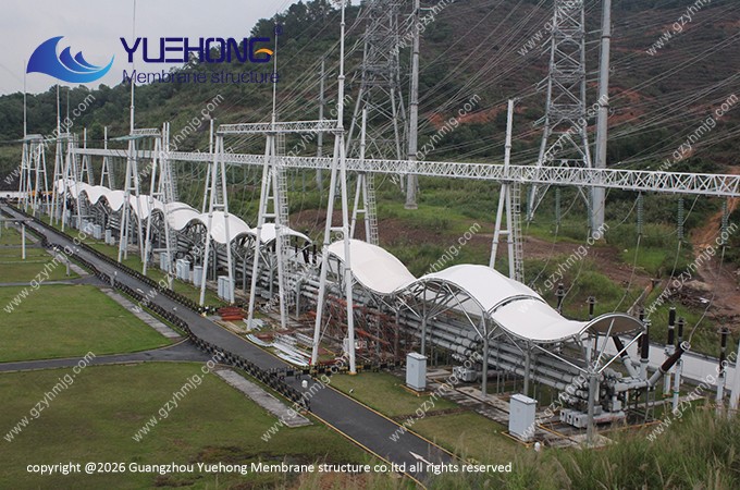 Vídeo das coberturas com estrutura membranar para equipamentos de rede elétrica